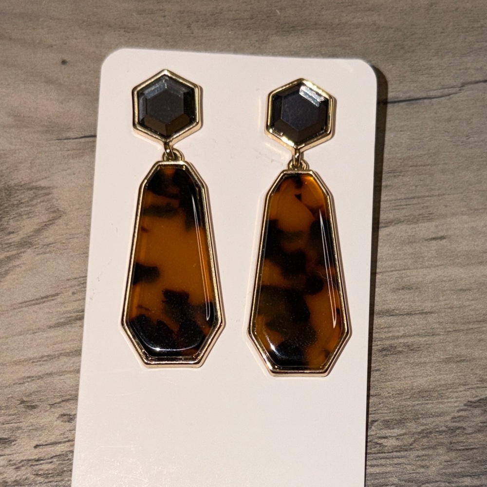 Spartina Womens Tortoiseshell Drop Earrings Brown Black Gray Gold Classic Dangle